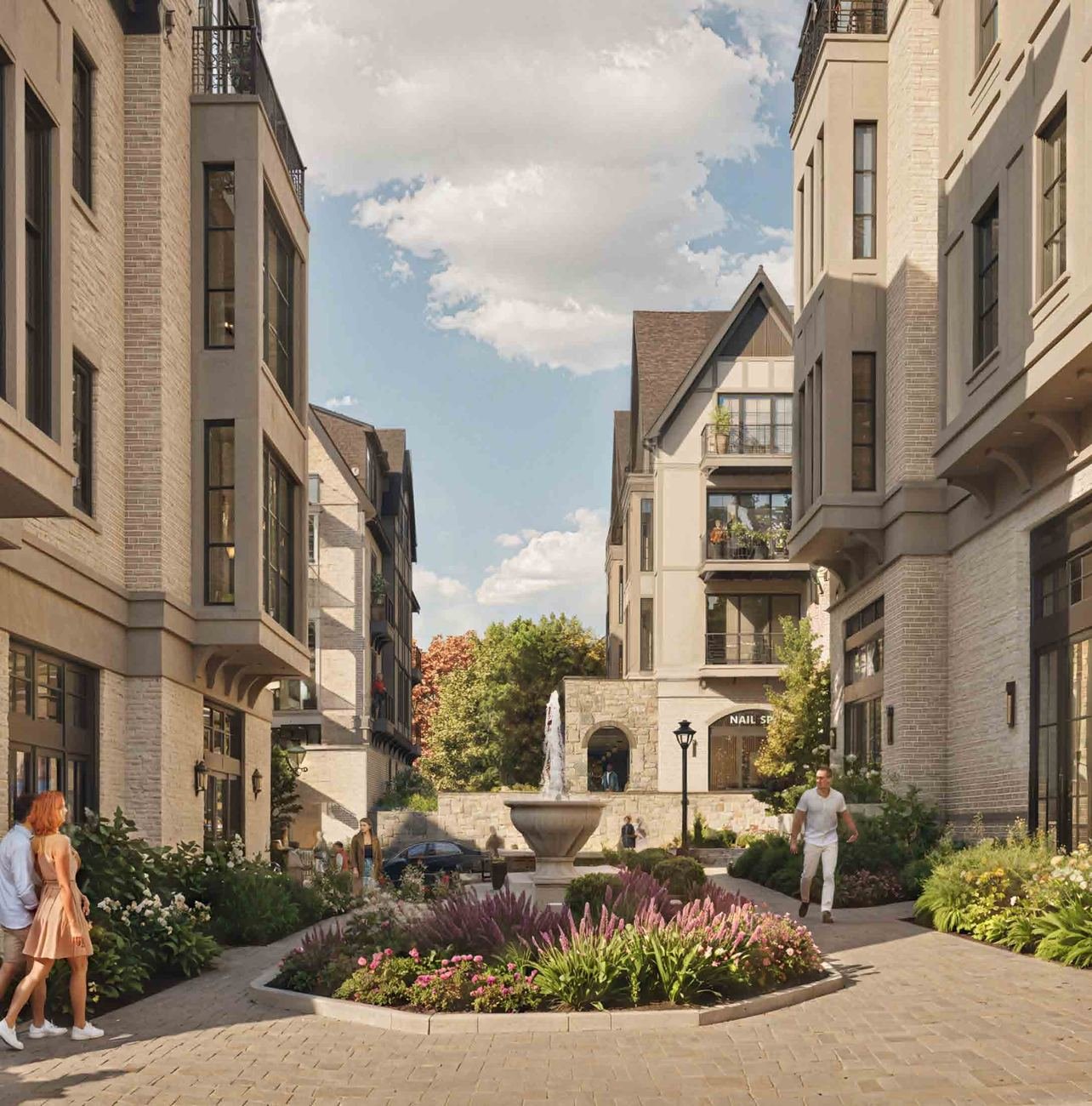 Townhomes around a landscaped courtyard at Tuxedo Reserve