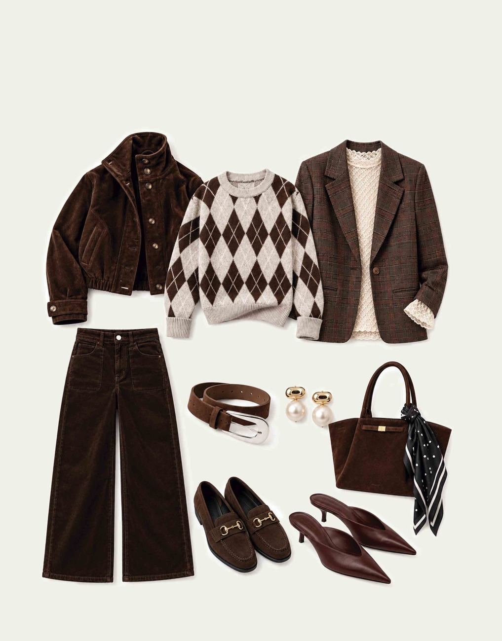 Flat-lay of fall outfits from Bfree Boutique